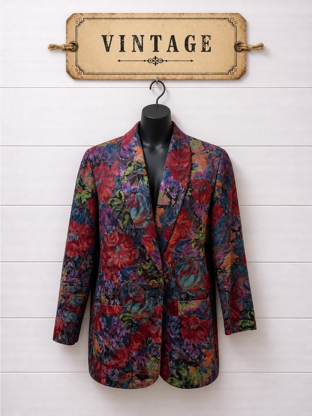VINTAGE 90s colorful floral blazer – size L/XL (estimated)